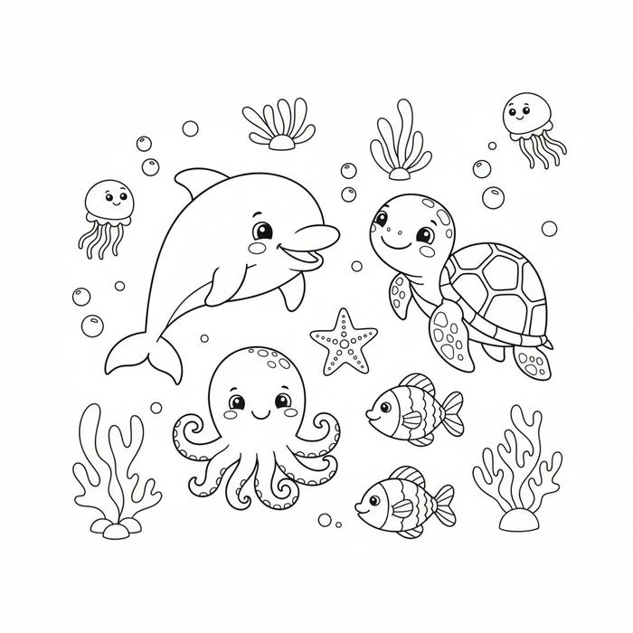 ảnh tranh tô màu sinh vật biển cute