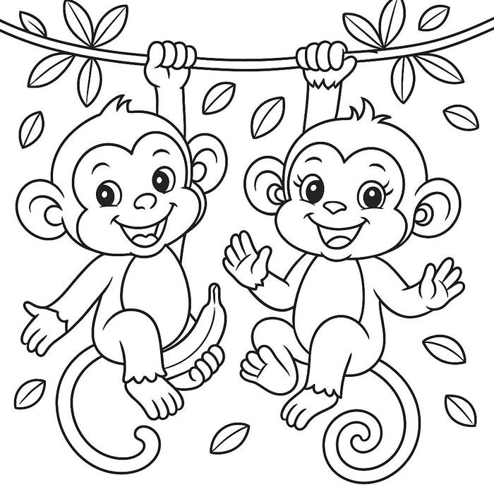 tô màu tranh 2 con khỉ cho bé
