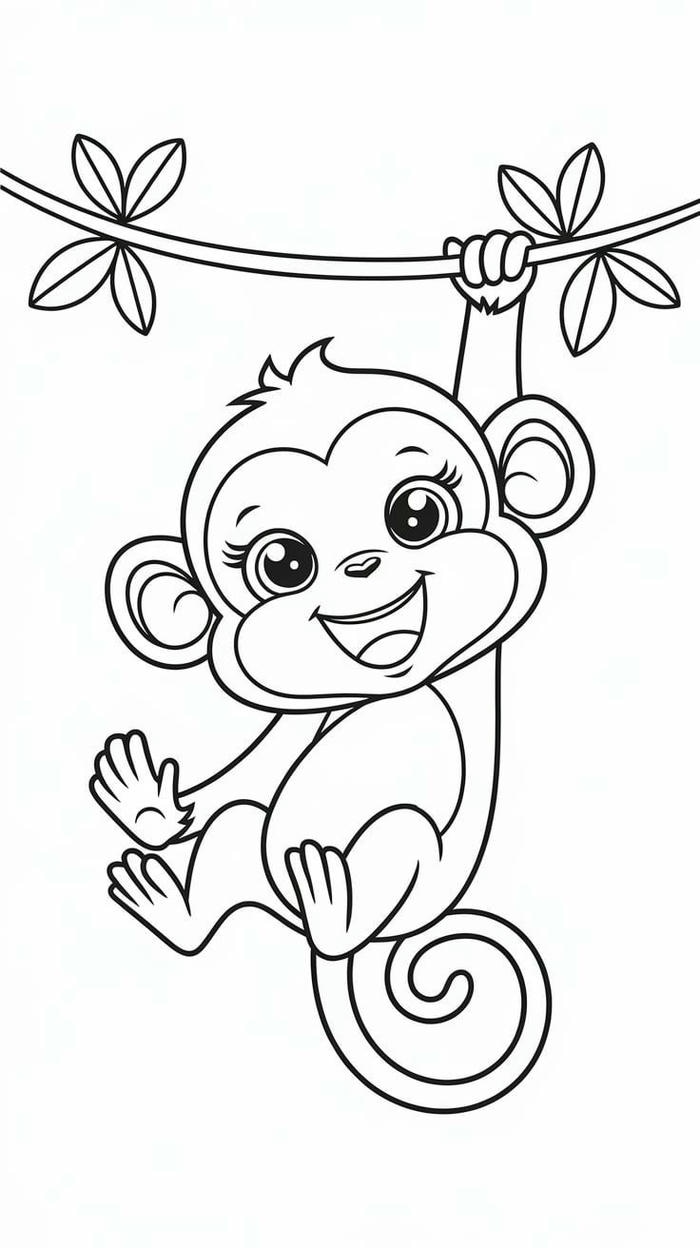 tô màu tranh con khỉ leo cây