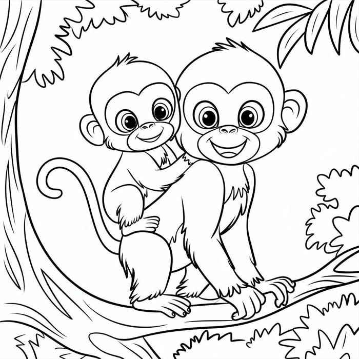 tô màu tranh mẹ con khỉ dễ thương