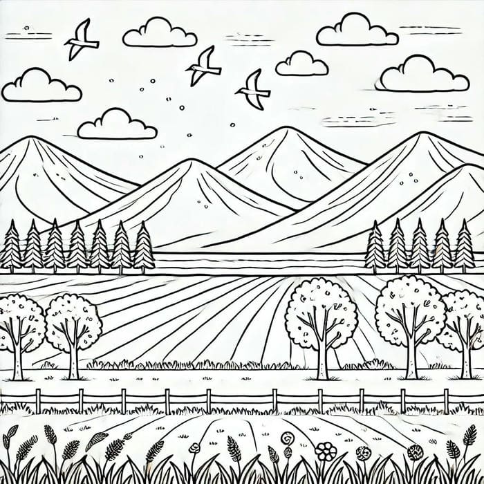 tranh tô màu cảnh thiên nhiên xanh