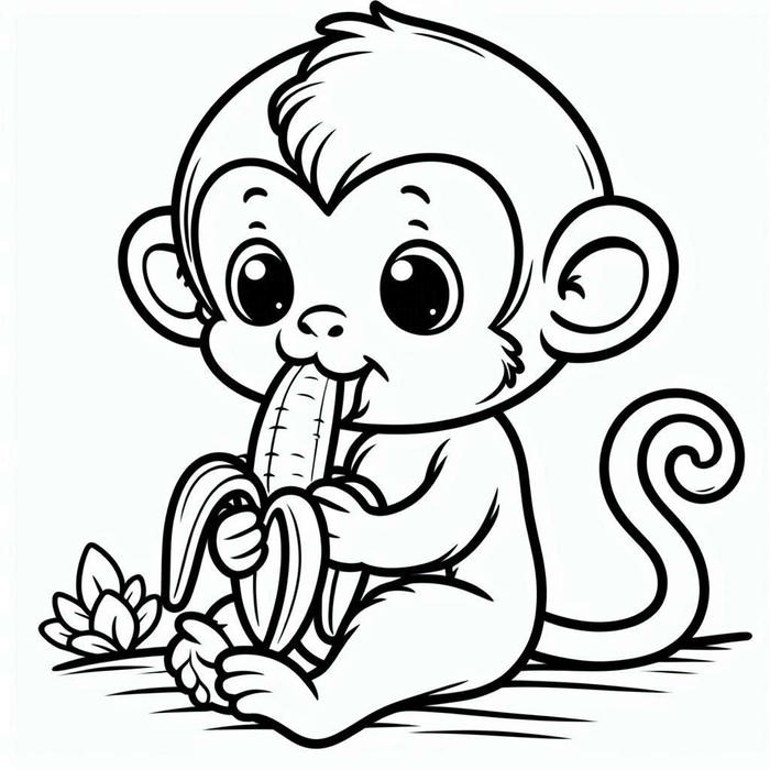 tranh tô màu con khỉ cầm chuối