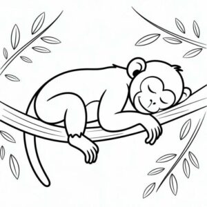 tranh tô màu con khỉ leo cây