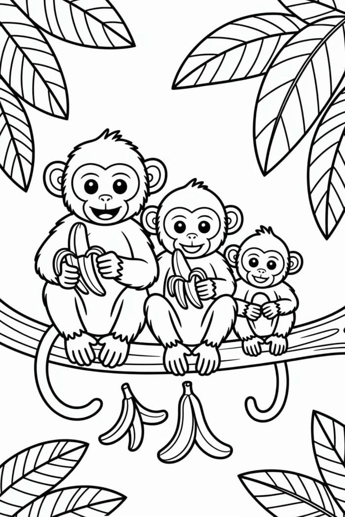 tranh tô màu con khỉ leo cây cao