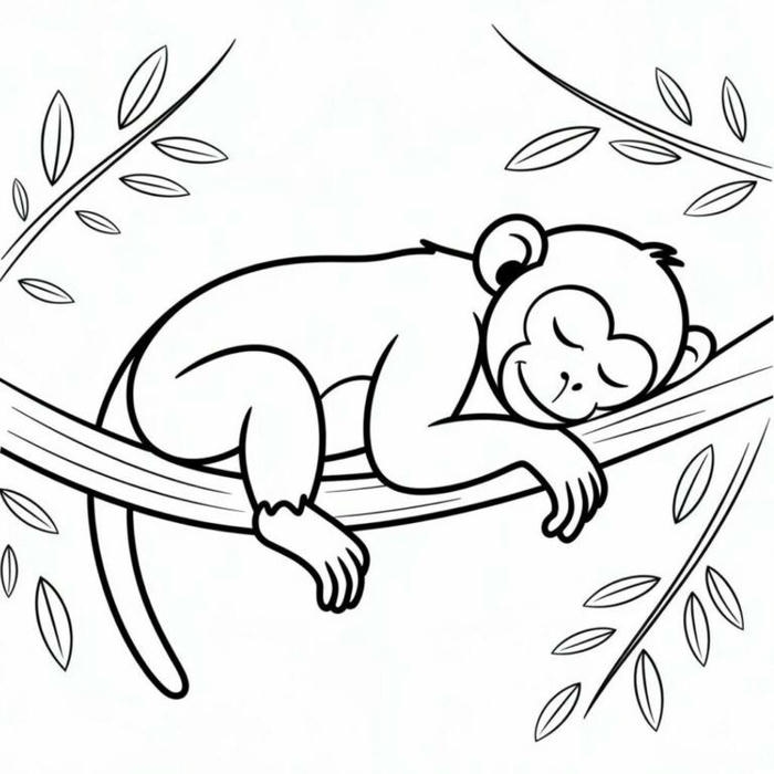 tranh tô màu con khỉ leo cây