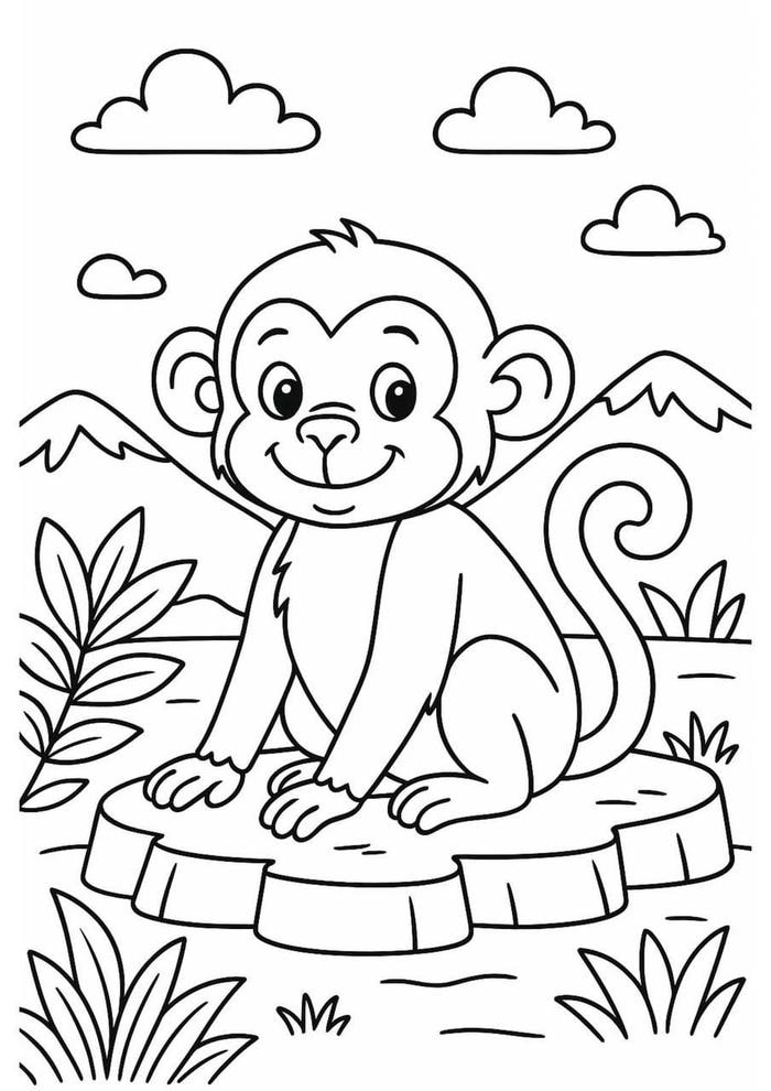 tranh tô màu con khỉ ngộ nghĩnh vui