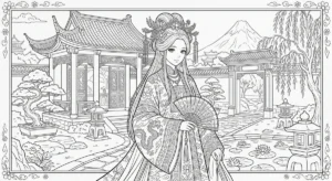 tranh tô màu công chúa anime cổ trang thumbnail