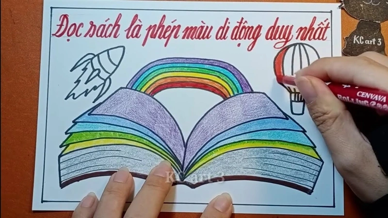 Ảnh vẽ tranh đọc sách tươi sáng hài hòa