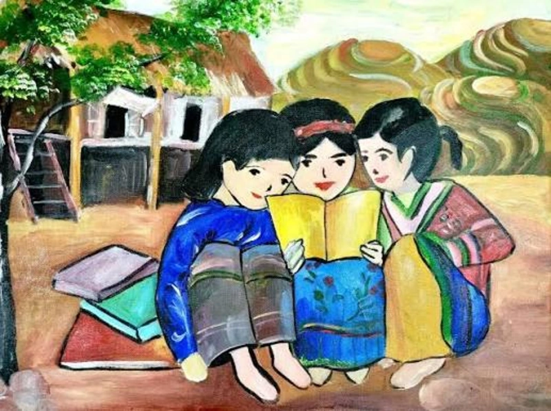 Ảnh vẽ tranh ngày hội đọc sách sinh động rực rỡ