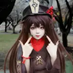 Hình cosplay Hu Tao nổi bật với chiếc mũ quen thuộc