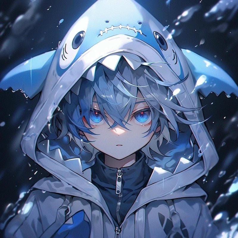 ảnh anime cá mập dễ thương giữa đại dương