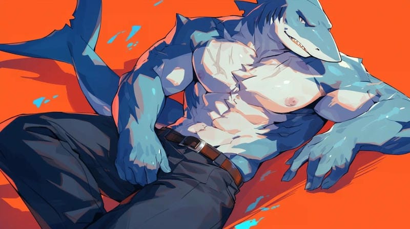 ảnh anime cá mập nổi bật giữa biển