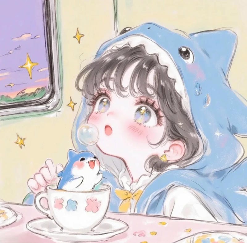 ảnh cá mập anime với biểu cảm tinh nghịch